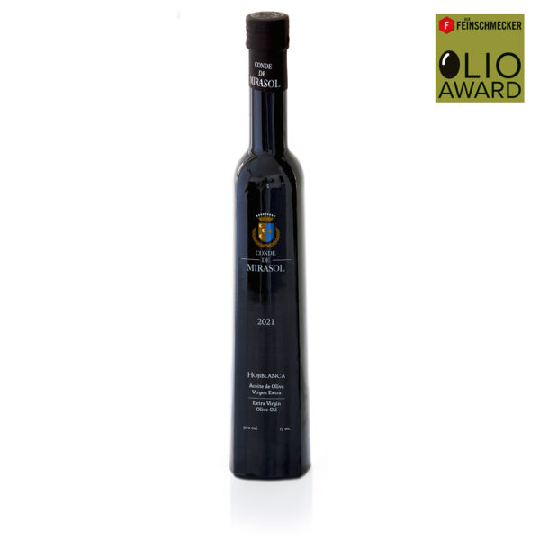 Olivenöl »Conde de Mirasol Hojiblanca«, 3. Platz, Kategorie »intensiv fruchtig«. Olio Award 2022.