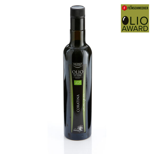 Olivenöl »Monocultivar Coratina Bio«, 3. Platz, Kategorie »leicht fruchtig«. Olio Award 2022.