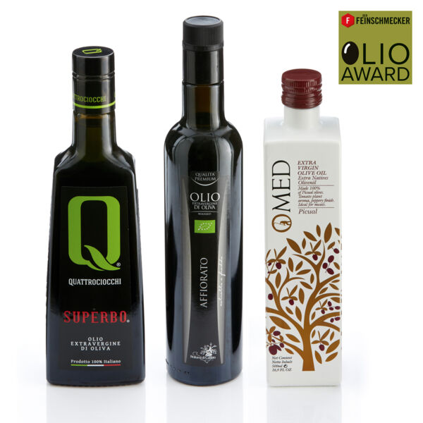 Olivenöl 3er-Set, 1. Platz in drei Kategorien. Olio Award 2022.
