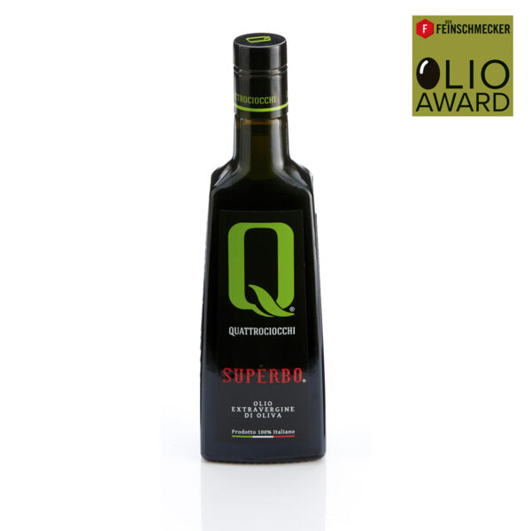 Olivenöl »Superbo«, 1. Platz, Kategorie »mittel fruchtig«. Olio Award 2022.