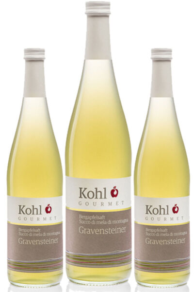 Kohl - Bergapfelsaft Gravensteiner, 3 Flaschen.