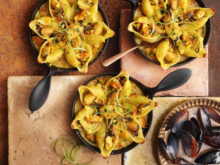 Rezept für überbackene Muschelnudeln mit Miesmuschel-Curry-Ragout. CURRY_MUSCHEL_RAGOUT