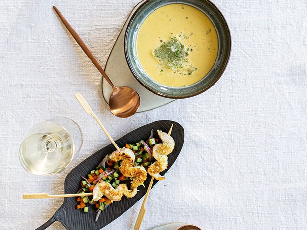 Thai-Gazpacho mit würzigem Eis und Hähnchenspießen kochen-fuer-2-thai-gazpacho-mit-wuerzigem-eis-und-haehnchenspießen