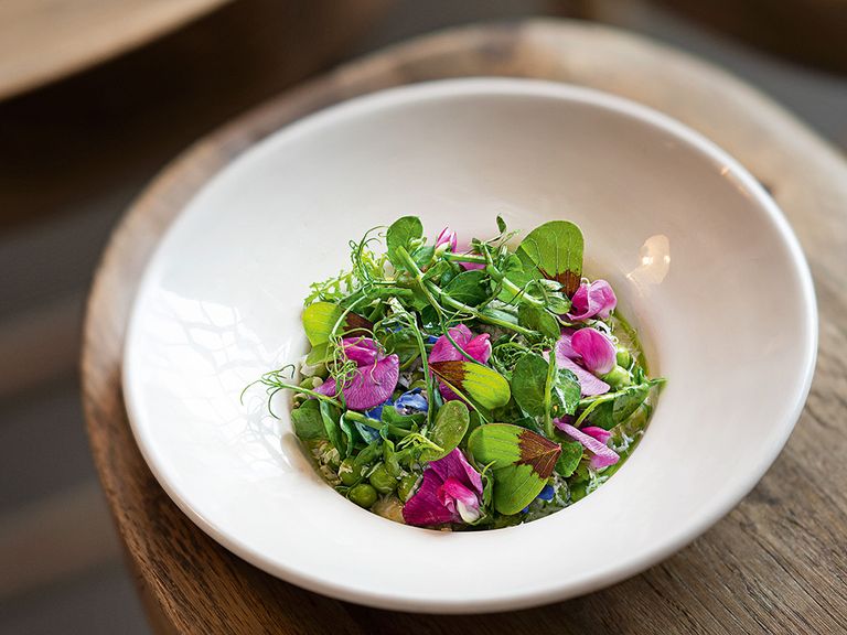 James Lowe serviert Erbsen mit Ticklemore-Käse erbsen-und-ticklemore-kaese-james-lowe