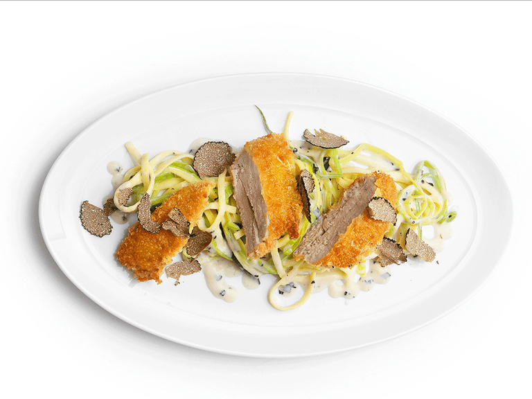 Gebackene Fasanenbrust auf rahmigen Trüffel-Lauch-Fettuccine gebackene-fasanenbrust-auf-rahmigen-trüffel-lauch-fettuccine