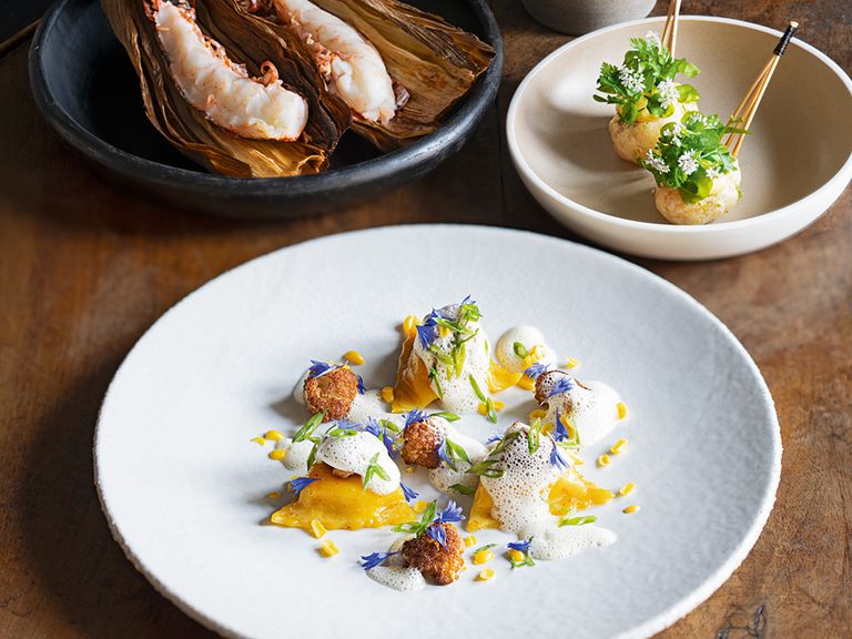 Hummer mit Mais, Blumenkohl und Zitronengras