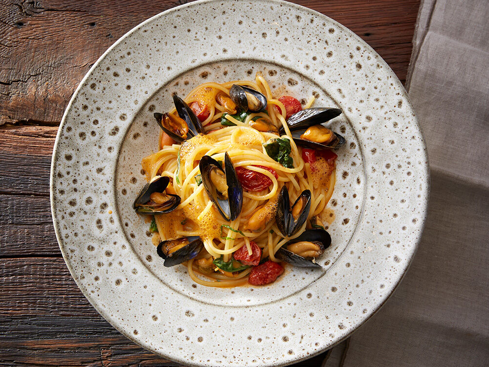 Venezianische Spaghetti mit Sylter Miesmuscheln und Curry