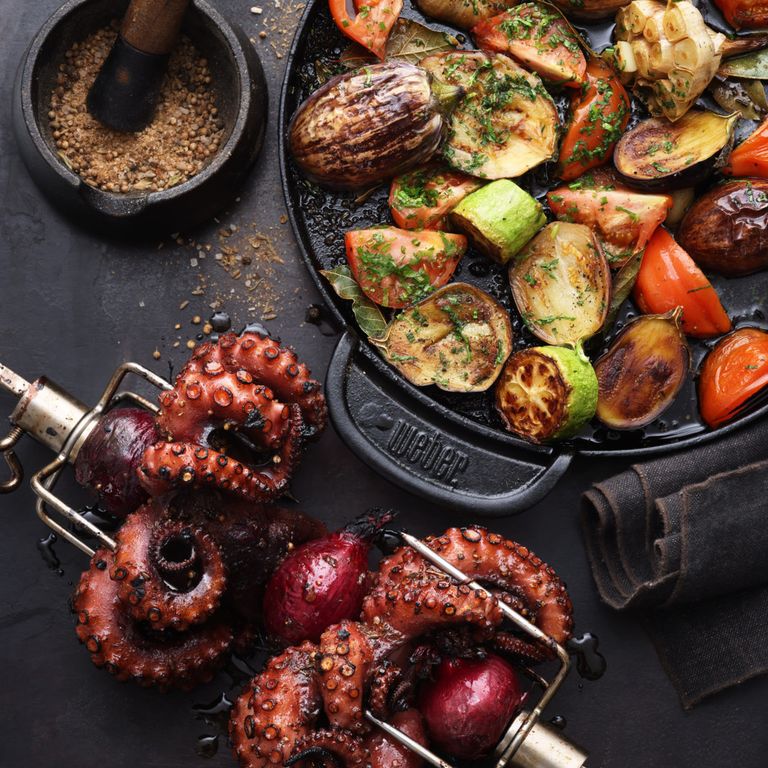 Oktopus vom Grill, Pulpo mit Zucchini